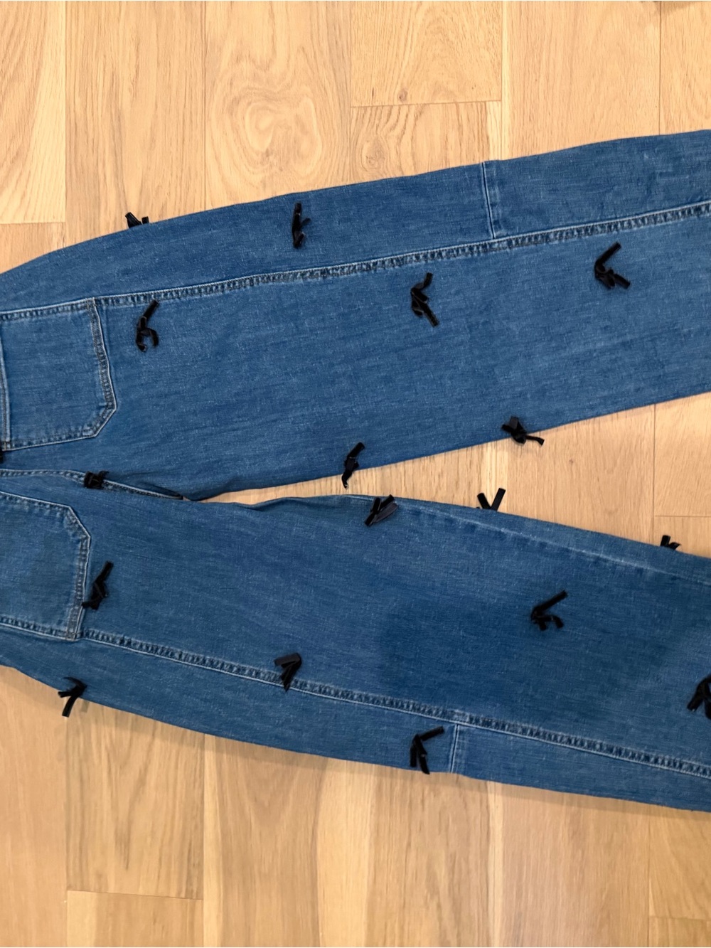 Pilcro Blue Relaxed Jeans with Black Bow Accents - Picture 2 of 3